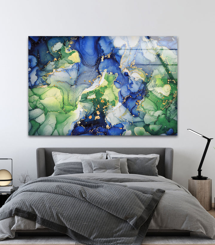 Emerald Ocean Currents – Blue & Green Abstract Glass Wall Art