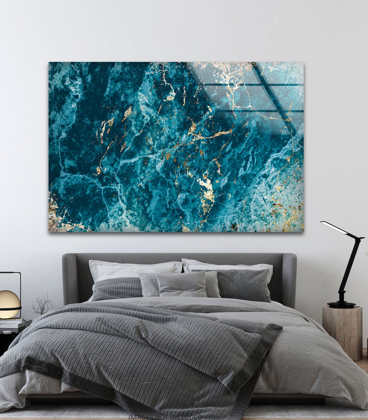 Turquoise Veins – Deep Ocean Blue Glass Wall Art