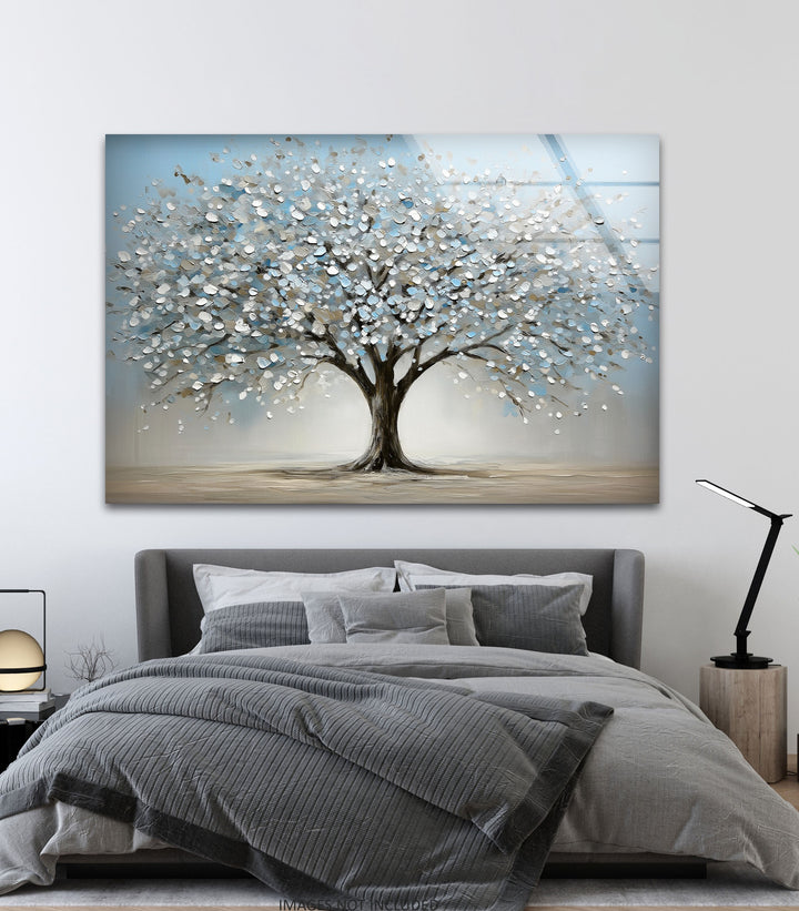 Blossoming Serenity Tree – Textured Modern Nature Glass Wall Art