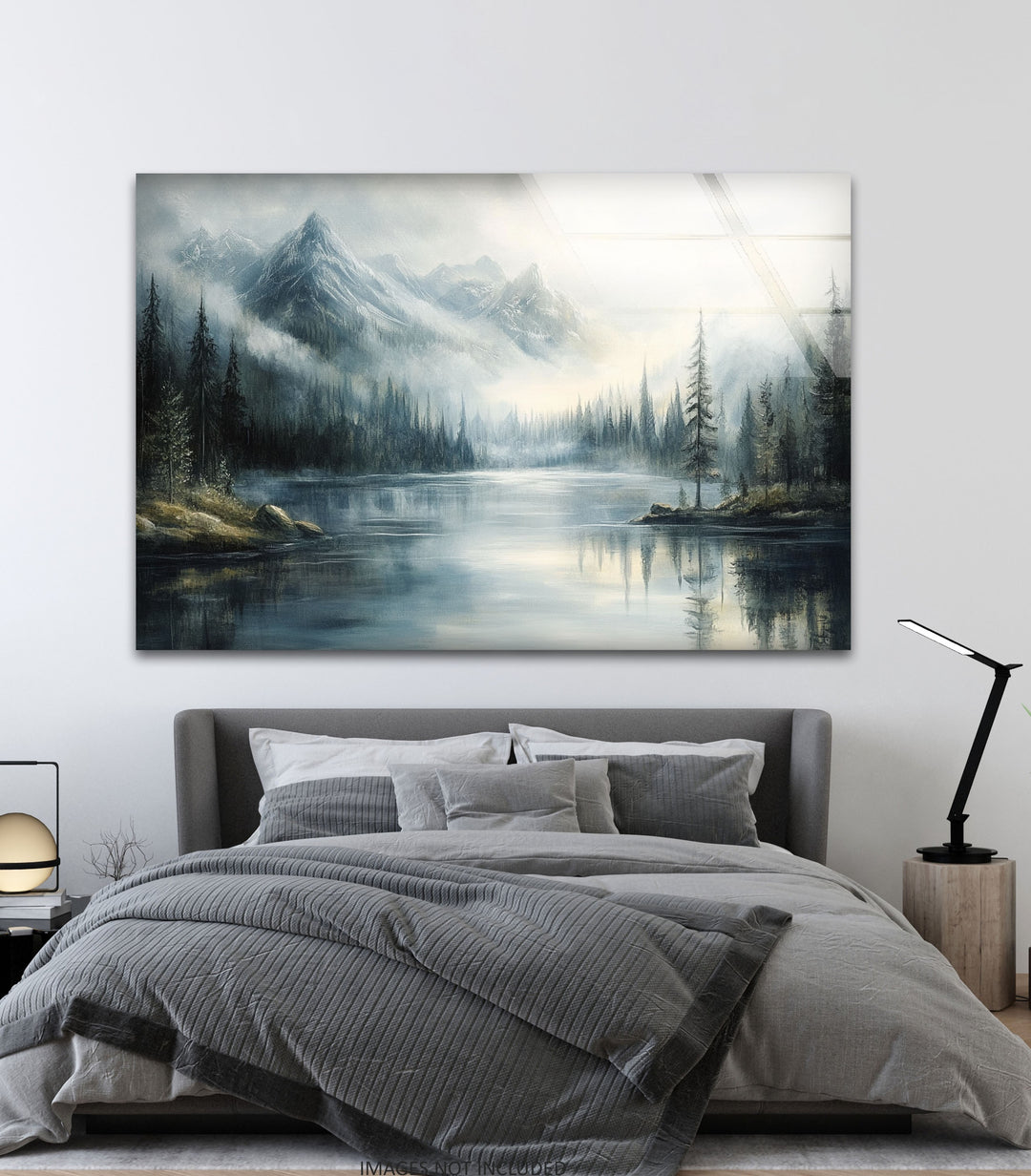 Whispering Pines – Misty Mountain Lake Glass Wall Art