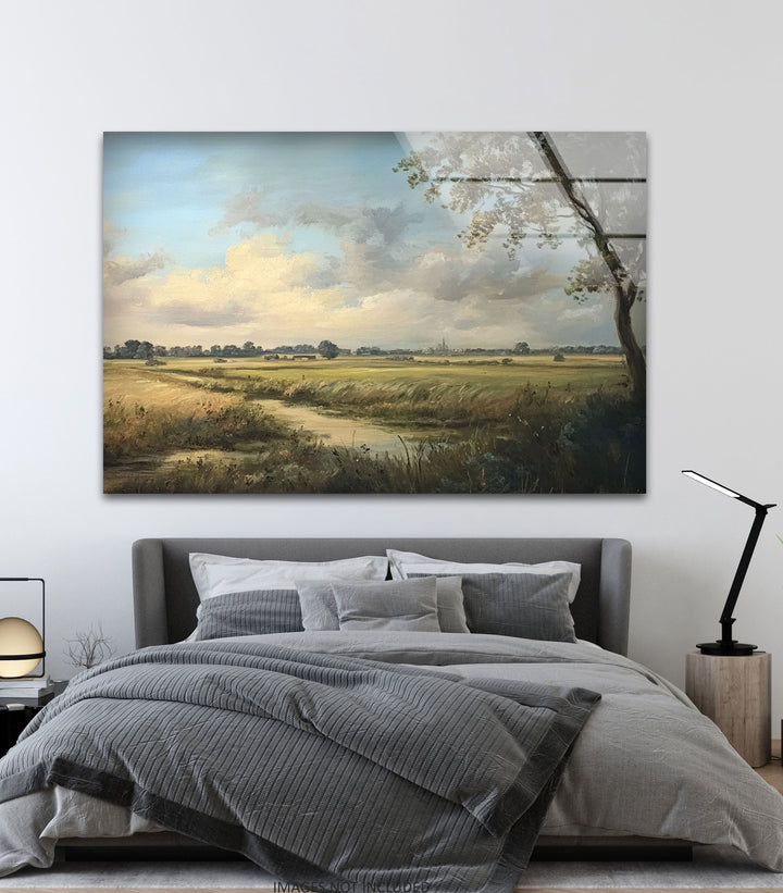 Golden Meadow Horizon – Landscape Glass Wall Art