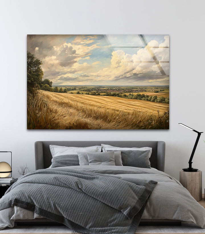 Golden Fields Horizon – Panoramic Wheat Landscape Glass Wall Art