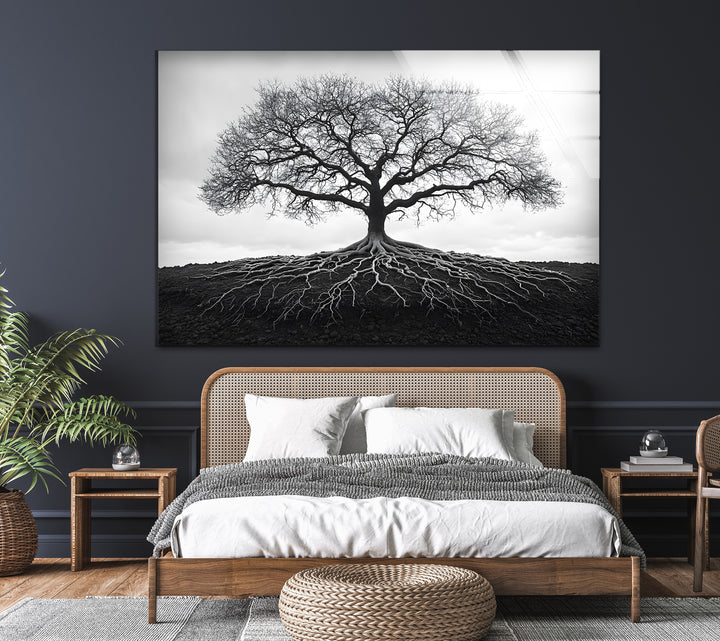 A bold and meaningful Tree of Life design, beautifully printed on premium black and white glass wall art.
