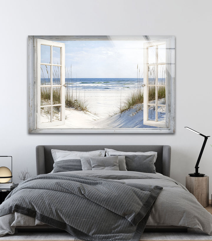 White Sands Serenity – Open Window Coastal Glass Wall Art