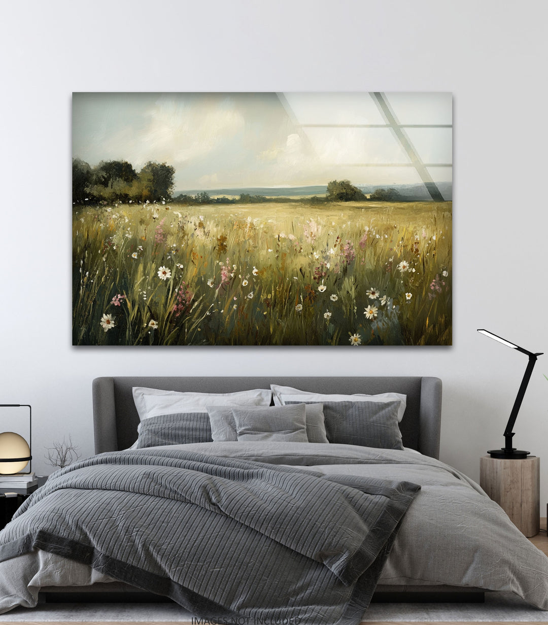 Golden Meadow Breeze – Wildflower Field in Soft Sunshine Glass Wall Art