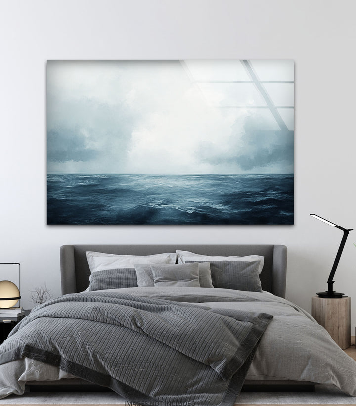 Endless Blue Horizon – Minimalist Ocean and Sky Glass Wall Art
