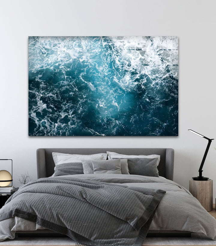 Turbulent Depths – Abstract Ocean Glass Wall Art
