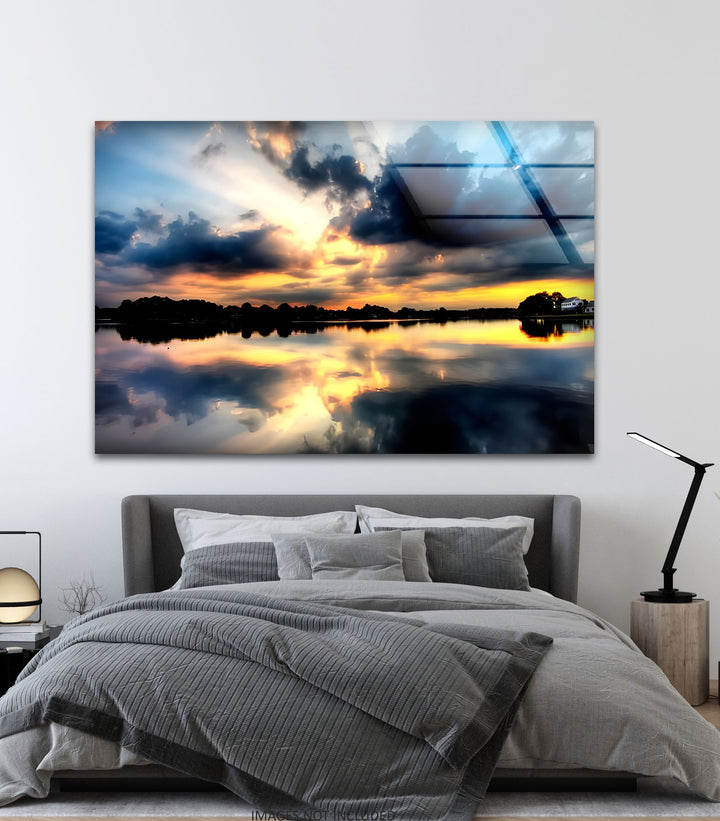 Reflections of Heaven – Sunset Lake Glass Wall Art