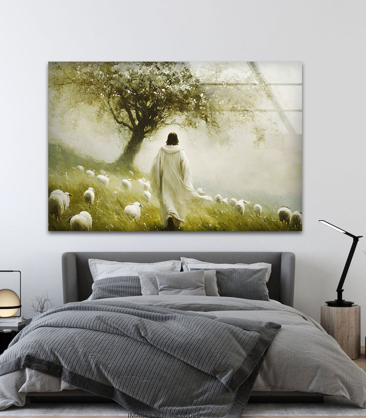 The Good Shepherd – Peaceful Christian Glass Wall Art