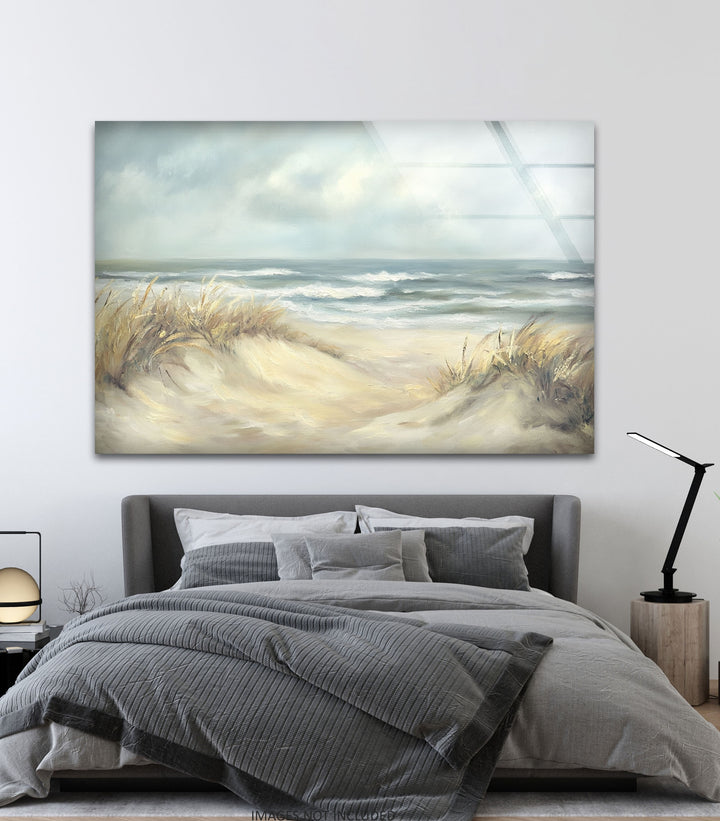 Coastal Breeze – Serene Beachscape Glass Wall Art