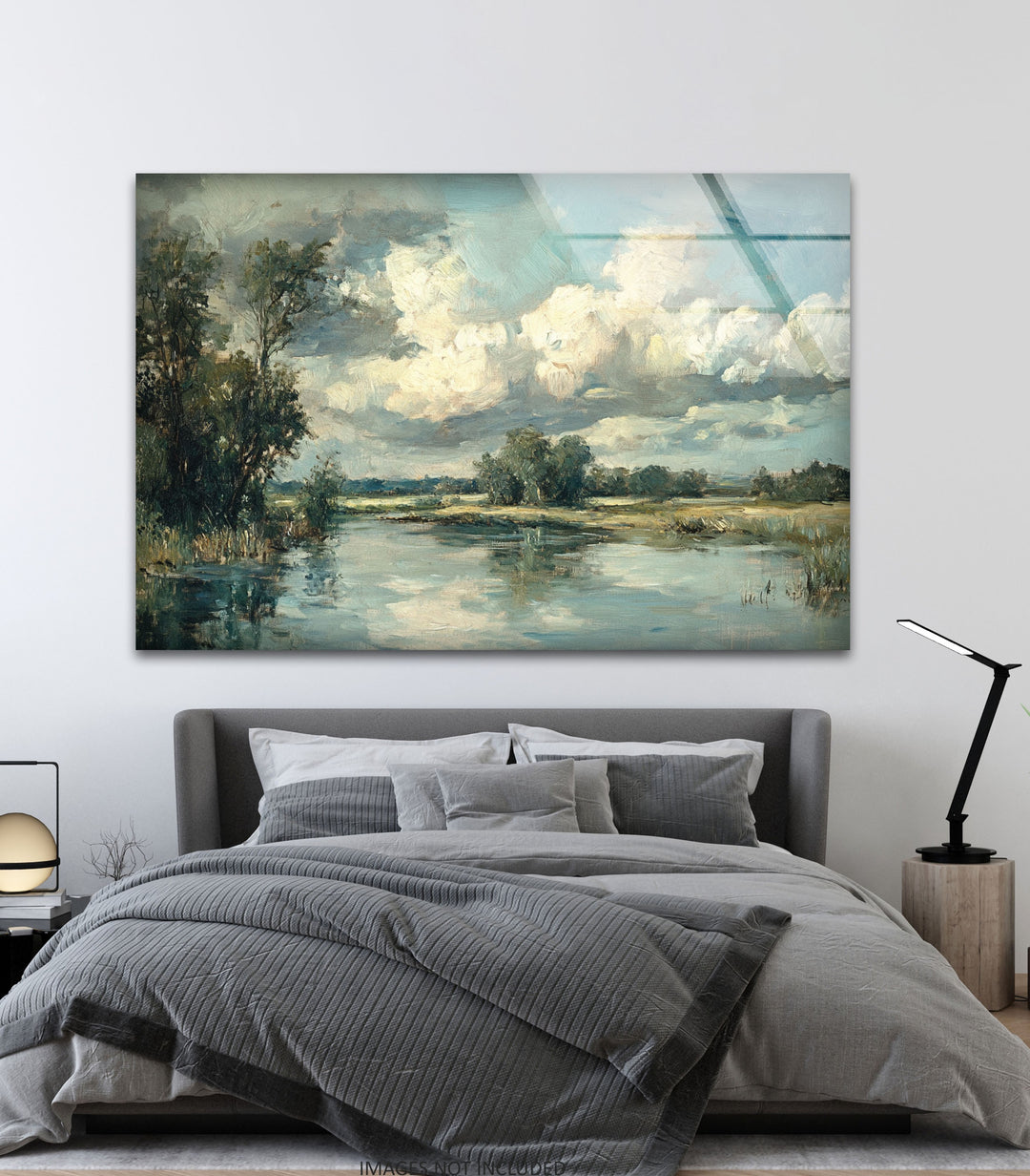 Tranquil Reflections – Serene Countryside River Glass Wall Art