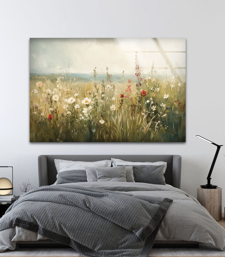 Wildflower Bloom – Tranquil Meadow Scene Glass Wall Art