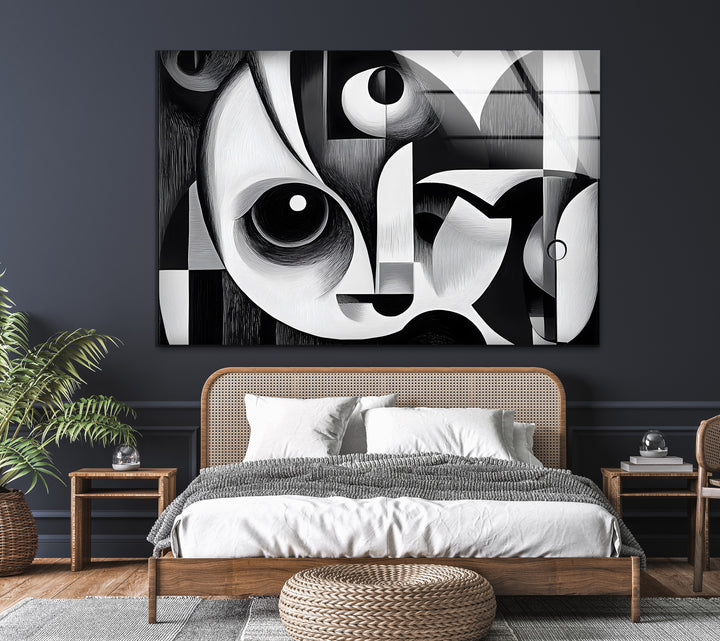 A contemporary abstract glass wall art piece featuring fragmented forms and artistic geometry.