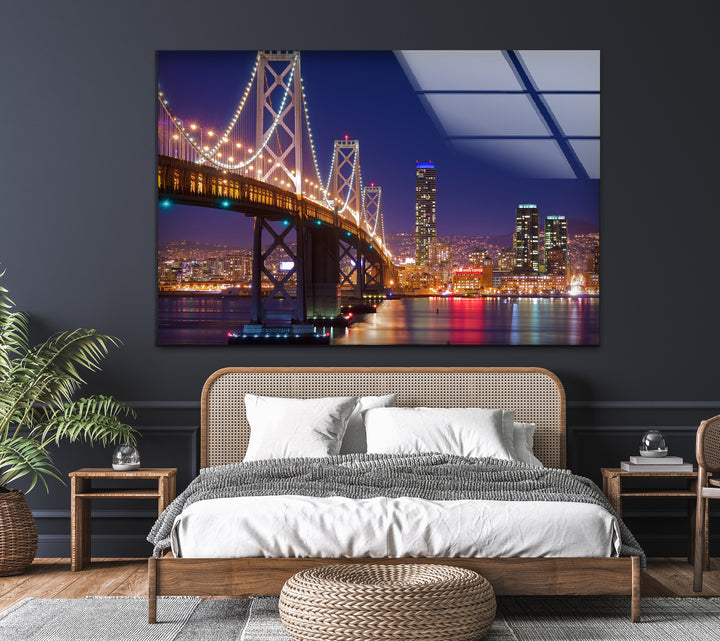 Bay Bridge Glaswandkunst – Ikonisches Stadtbild von San Francisco bei Nacht