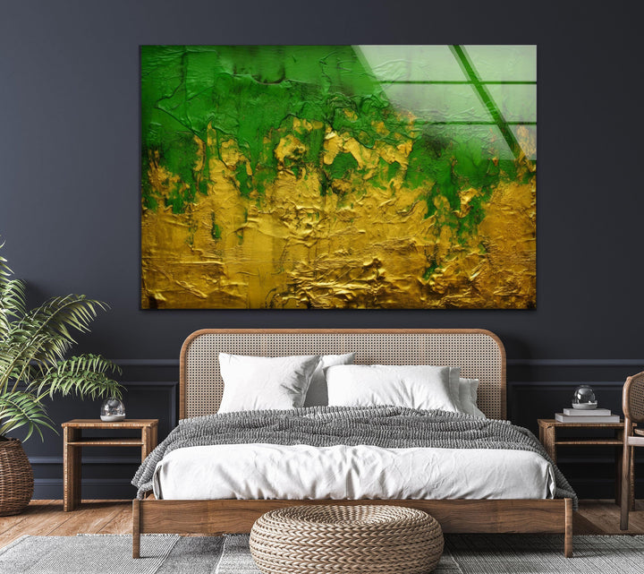 Yellow with Green abstract Glass Wall Art