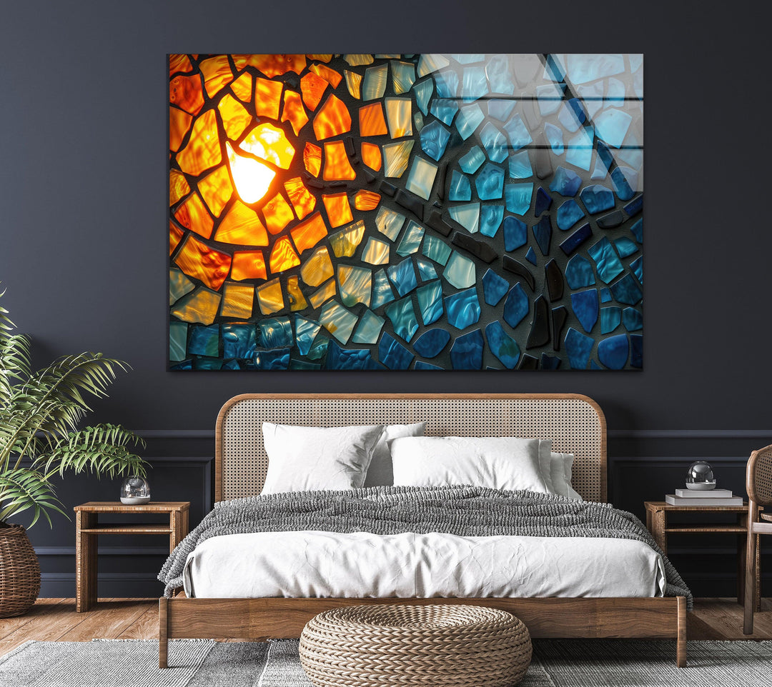 Mosaic Orange & Blue Glass Wall Art custom glass photo prints, large glass prints