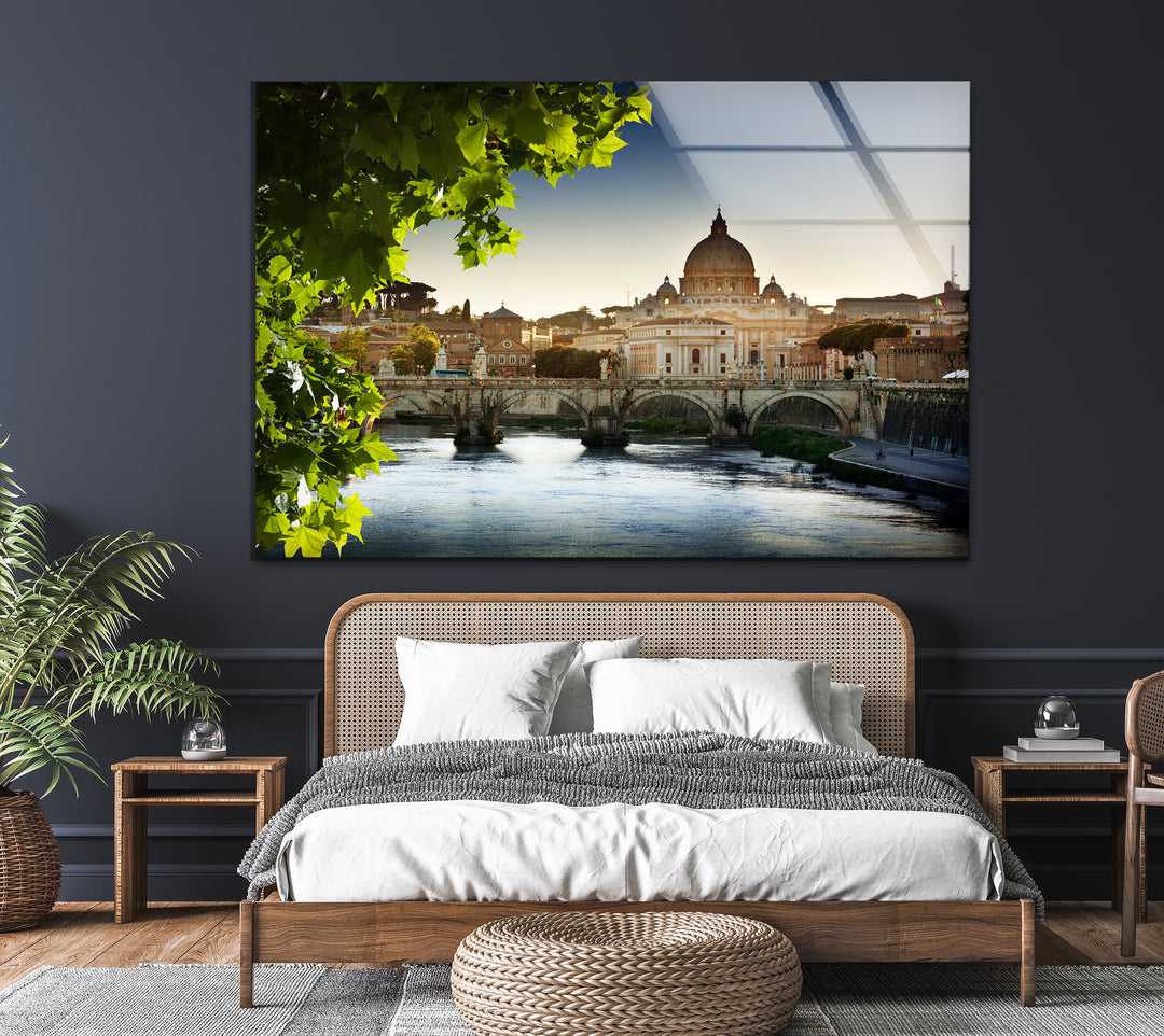 Glaswandkunst mit der Skyline von Rom – Petersdom und Tiber
