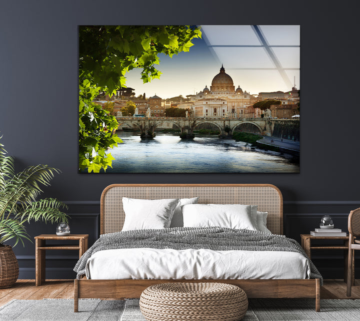 Glaswandkunst mit der Skyline von Rom – Petersdom und Tiber