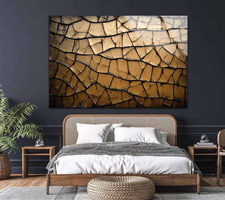 Brown Cracked Abstract Glass Wall Art Glass Printing Wall Art, Print photos on glass