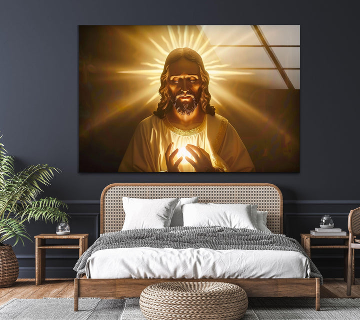 Shiny Jesus Glass Wall Art Decor | Glass Art Prints