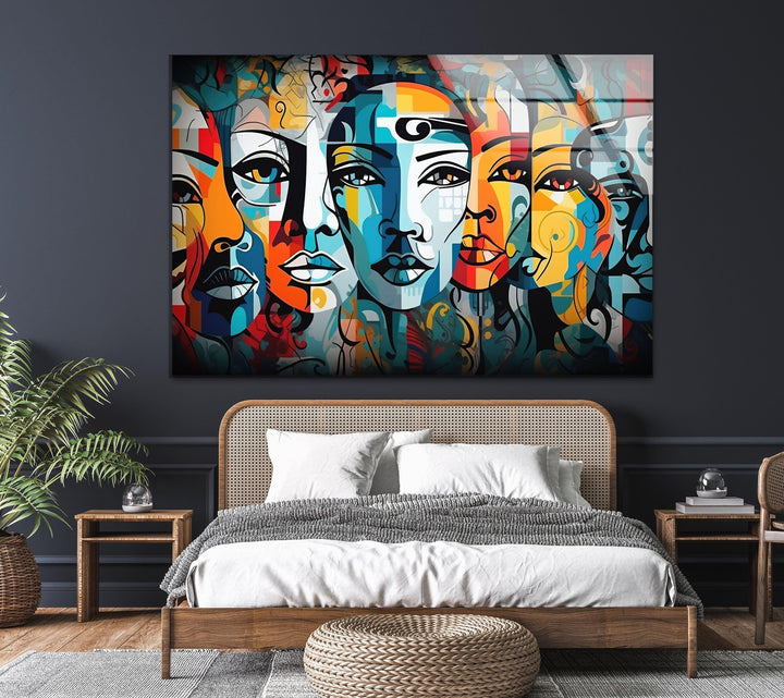 Bunte abstrakte Portrait-Glaswandkunst
