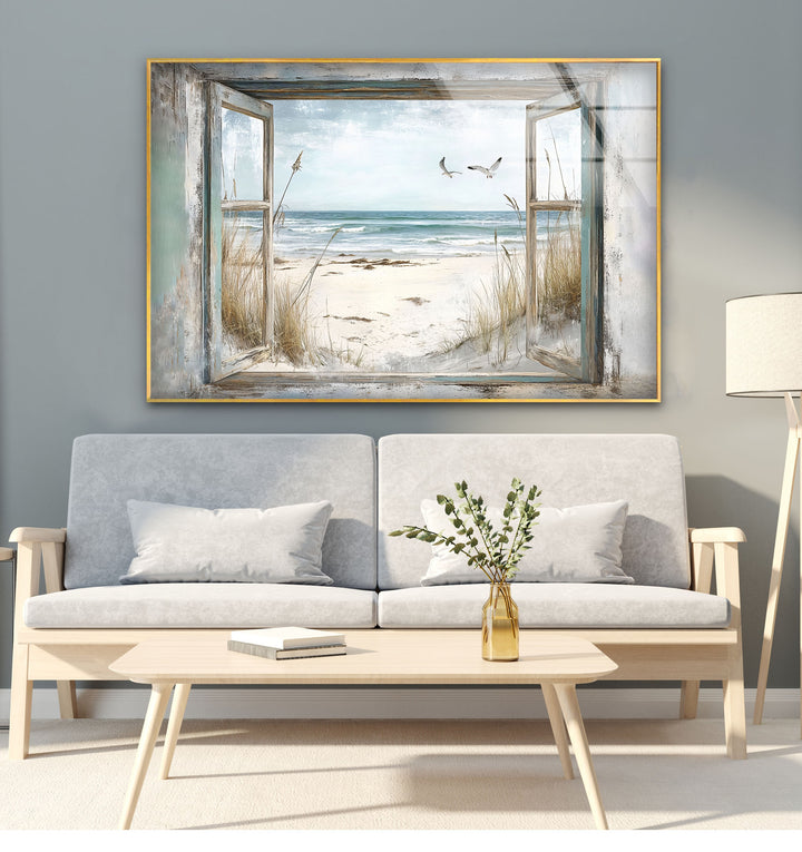 Seaside Freedom – Vintage Window View Glass Wall Art