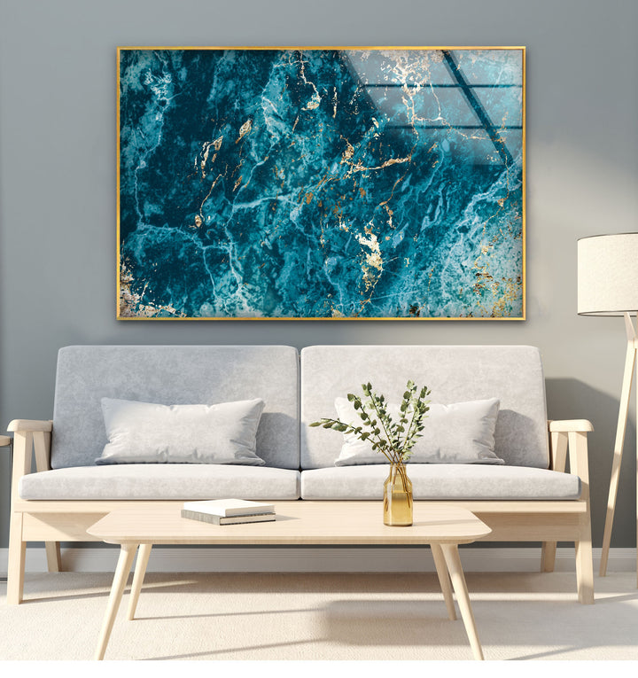 Turquoise Veins – Deep Ocean Blue Glass Wall Art