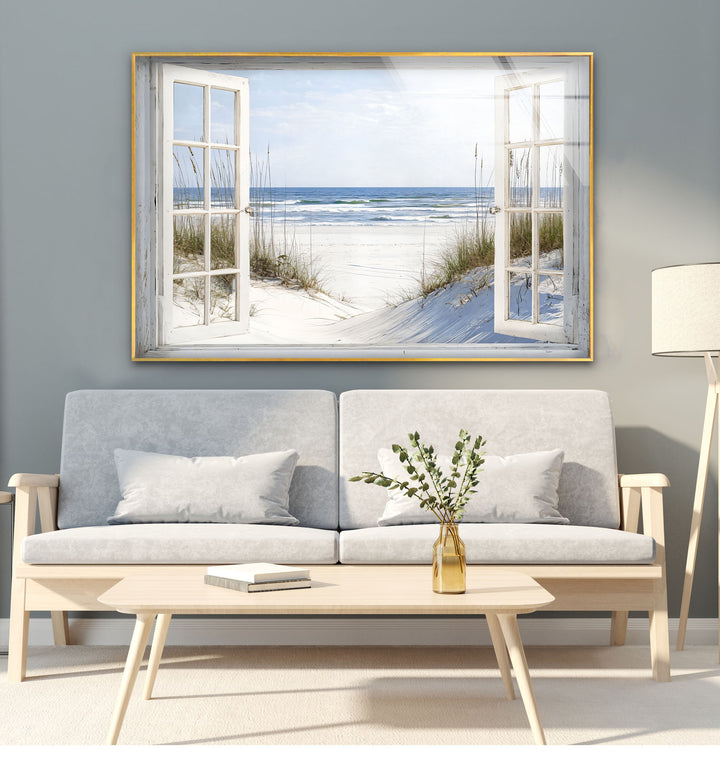 White Sands Serenity – Open Window Coastal Glass Wall Art