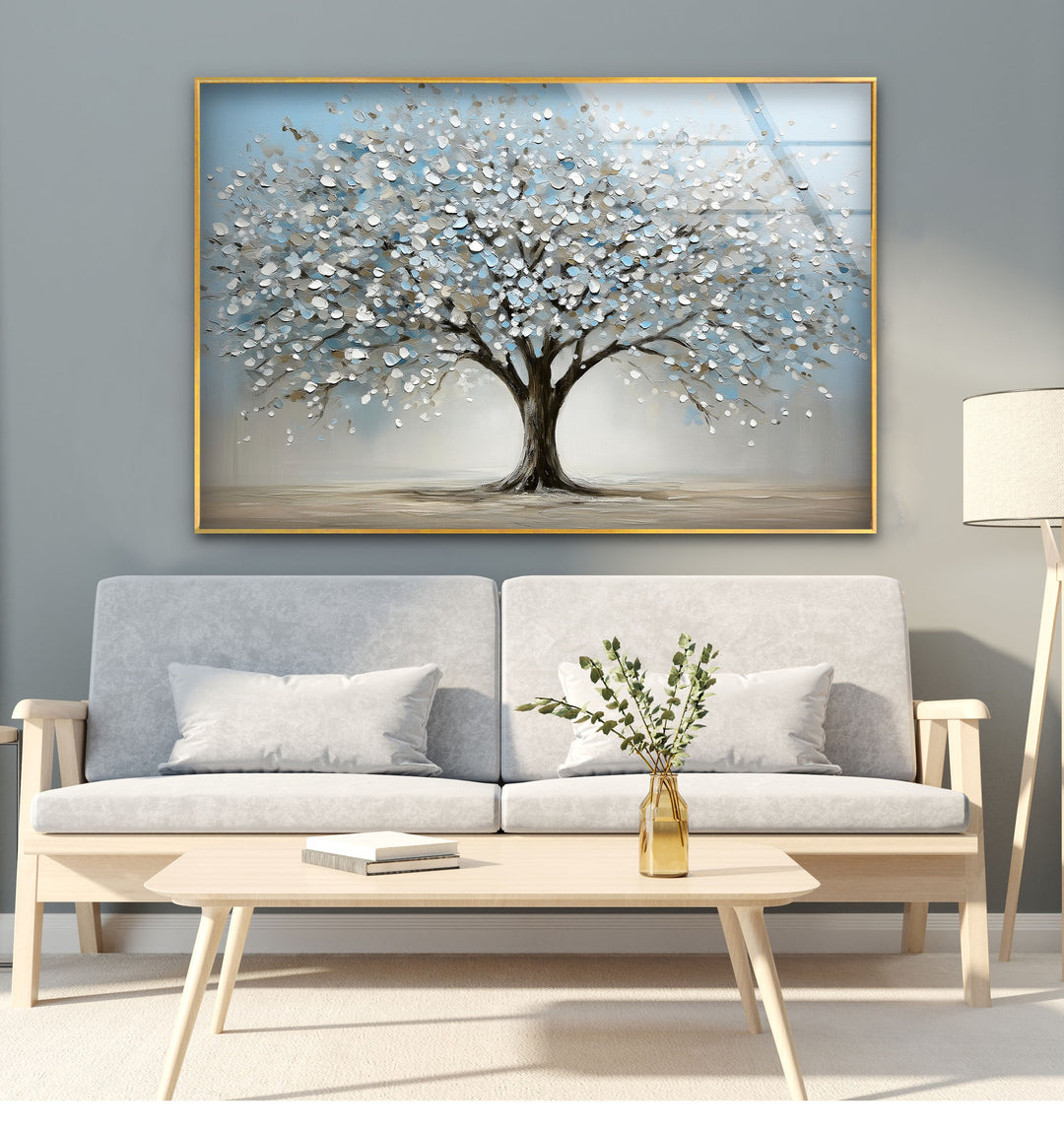 Blossoming Serenity Tree – Textured Modern Nature Glass Wall Art