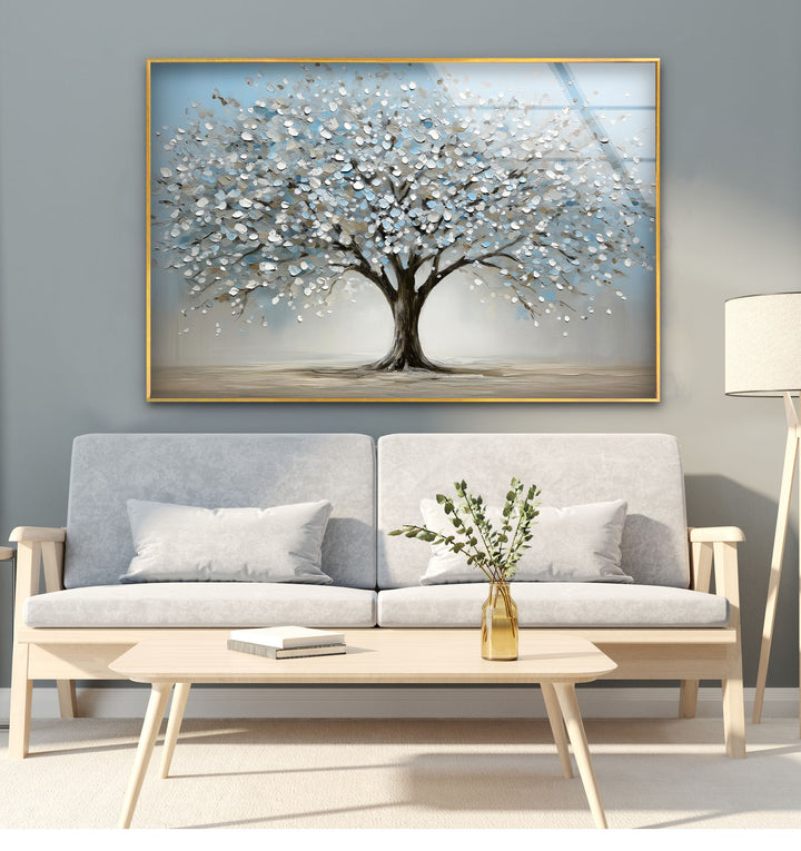 Blossoming Serenity Tree – Textured Modern Nature Glass Wall Art