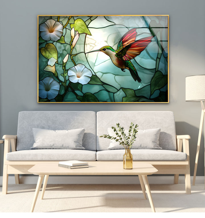 Strahlender Kolibri und Prunkwinde – Tierische Glaswandkunst