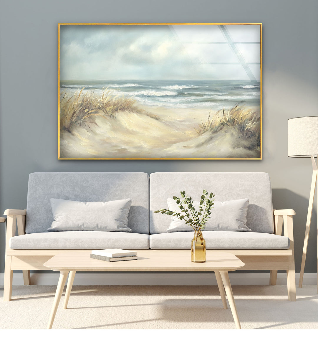Coastal Breeze – Serene Beachscape Glass Wall Art