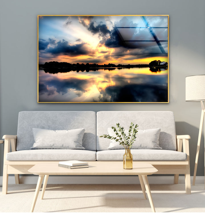 Reflections of Heaven – Sunset Lake Glass Wall Art