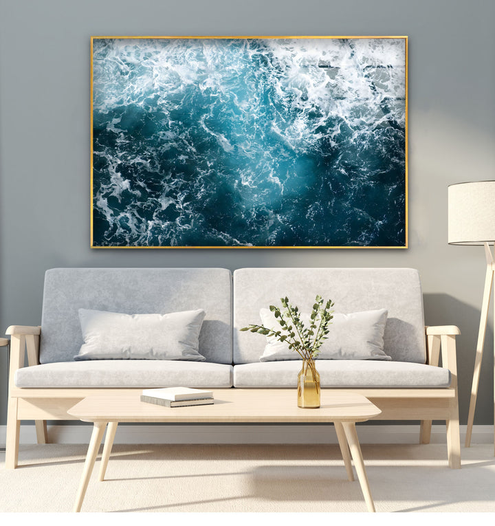 Turbulent Depths – Abstract Ocean Glass Wall Art