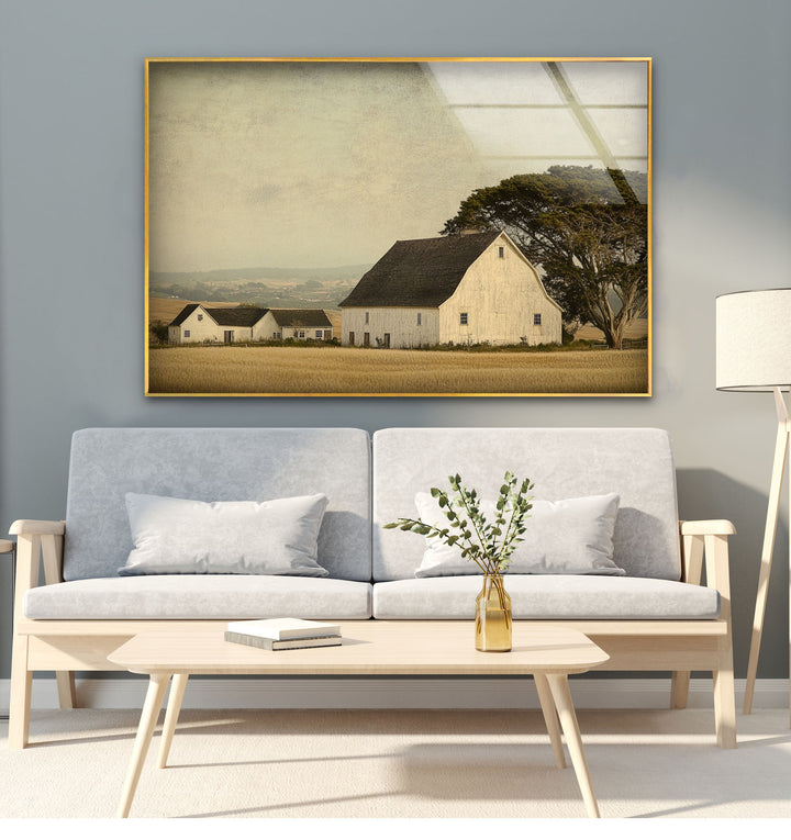 Rustic Farmstead Charm – Vintage Countryside Barn Glass Wall Art