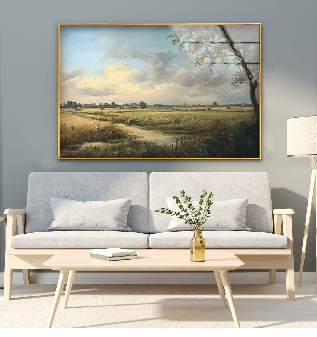 Golden Meadow Horizon – Landscape Glass Wall Art