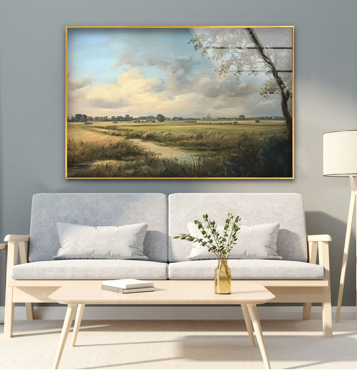 Golden Meadow Horizon – Landscape Glass Wall Art