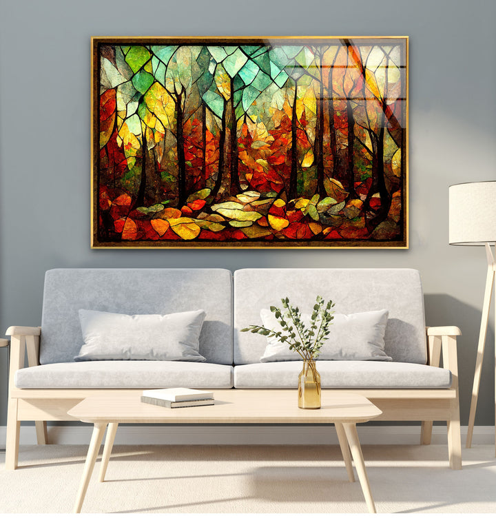 Enchanted Forest in Autumn – Stained Glass Glass Wall Art