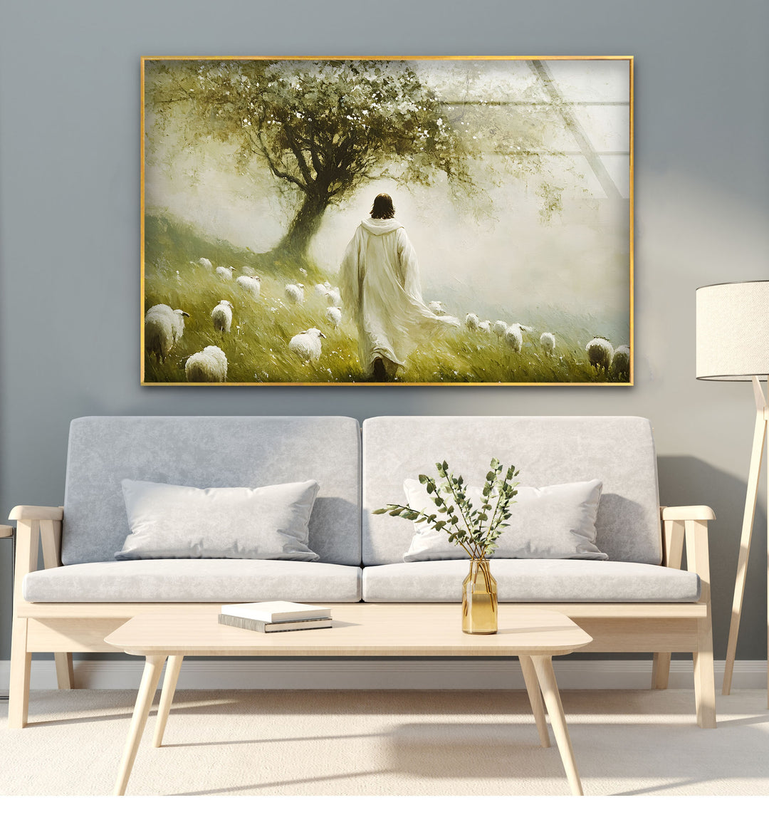 The Good Shepherd – Peaceful Christian Glass Wall Art