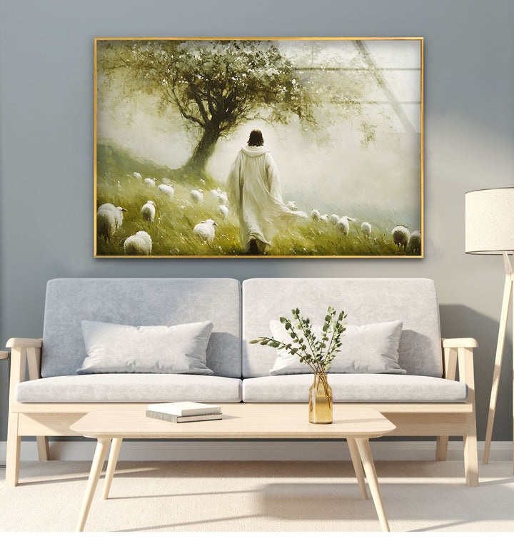 The Good Shepherd – Peaceful Christian Glass Wall Art