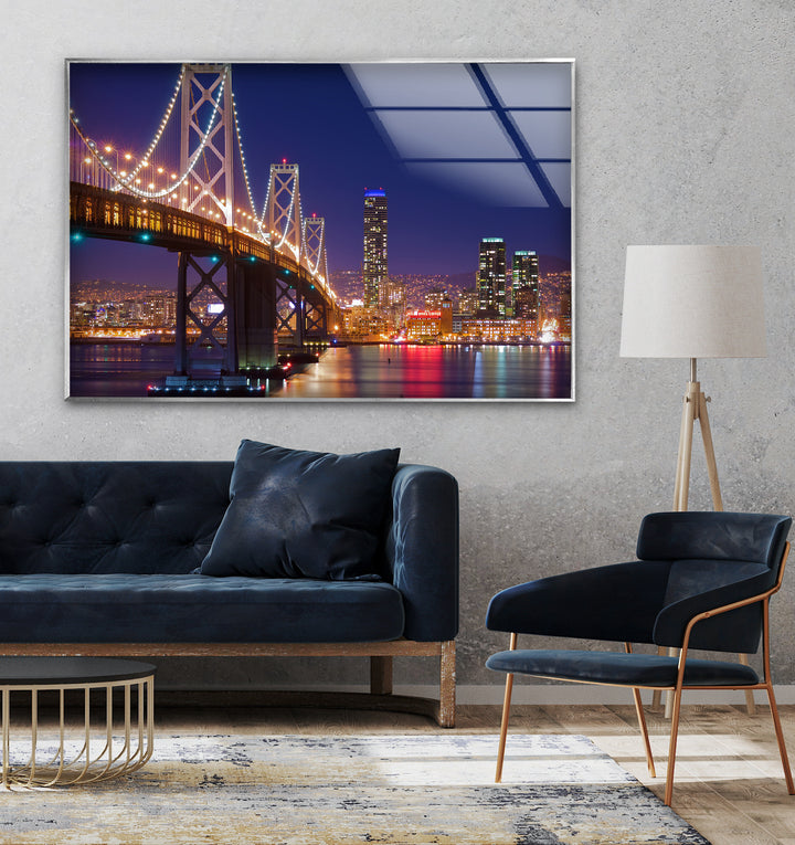 Bay Bridge Glaswandkunst – Ikonisches Stadtbild von San Francisco bei Nacht