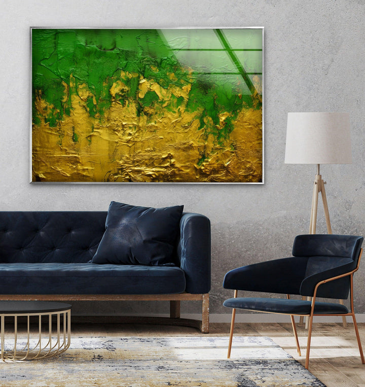 Yellow with Green Grunge Texture Glass Wall Art