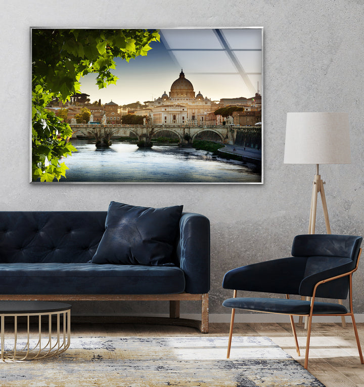 Glaswandkunst mit der Skyline von Rom – Petersdom und Tiber