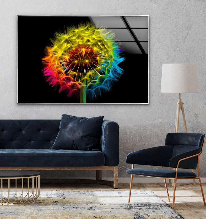 Colorful Dandelion Glass Wall Art, glass pictures for Wall, glass prints wall art