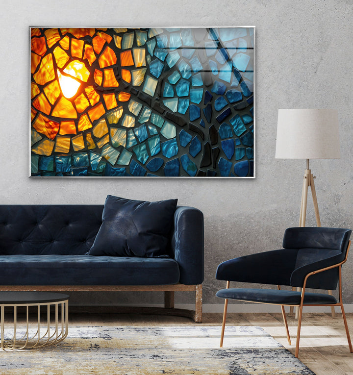 Mosaic Orange & Blue Glass Wall Art large glass photo prints, glass wall photos