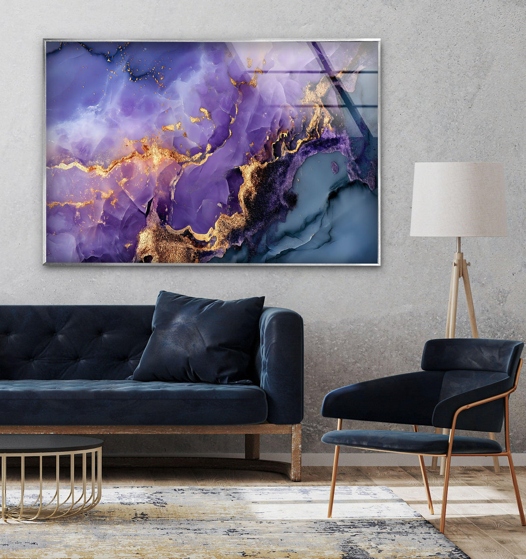 purple and gold alcohol ink tempered glass art