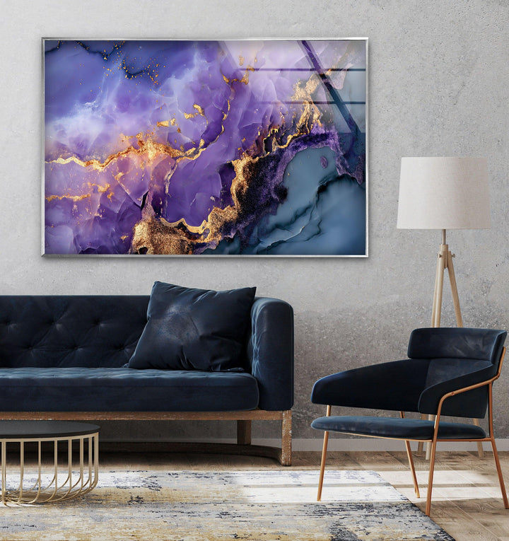purple and gold alcohol ink tempered glass art