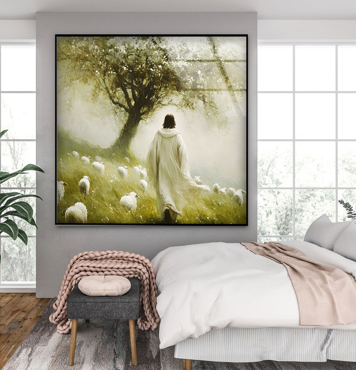 The Good Shepherd – Peaceful Christian Glass Wall Art