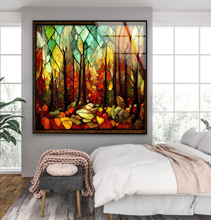 Enchanted Forest in Autumn – Stained Glass Glass Wall Art