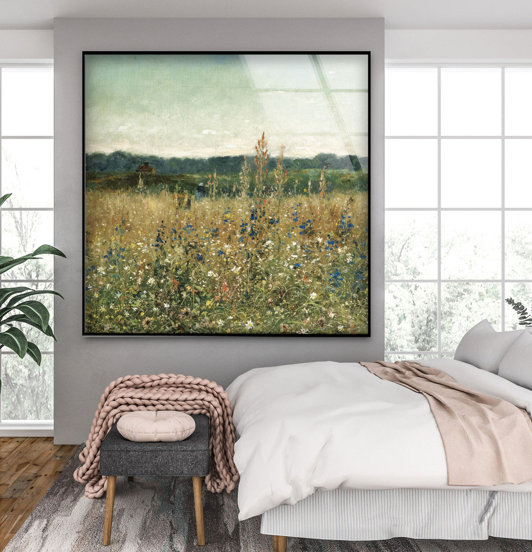 Wildflower Meadow – Tranquil Pastoral Glass Wall Art